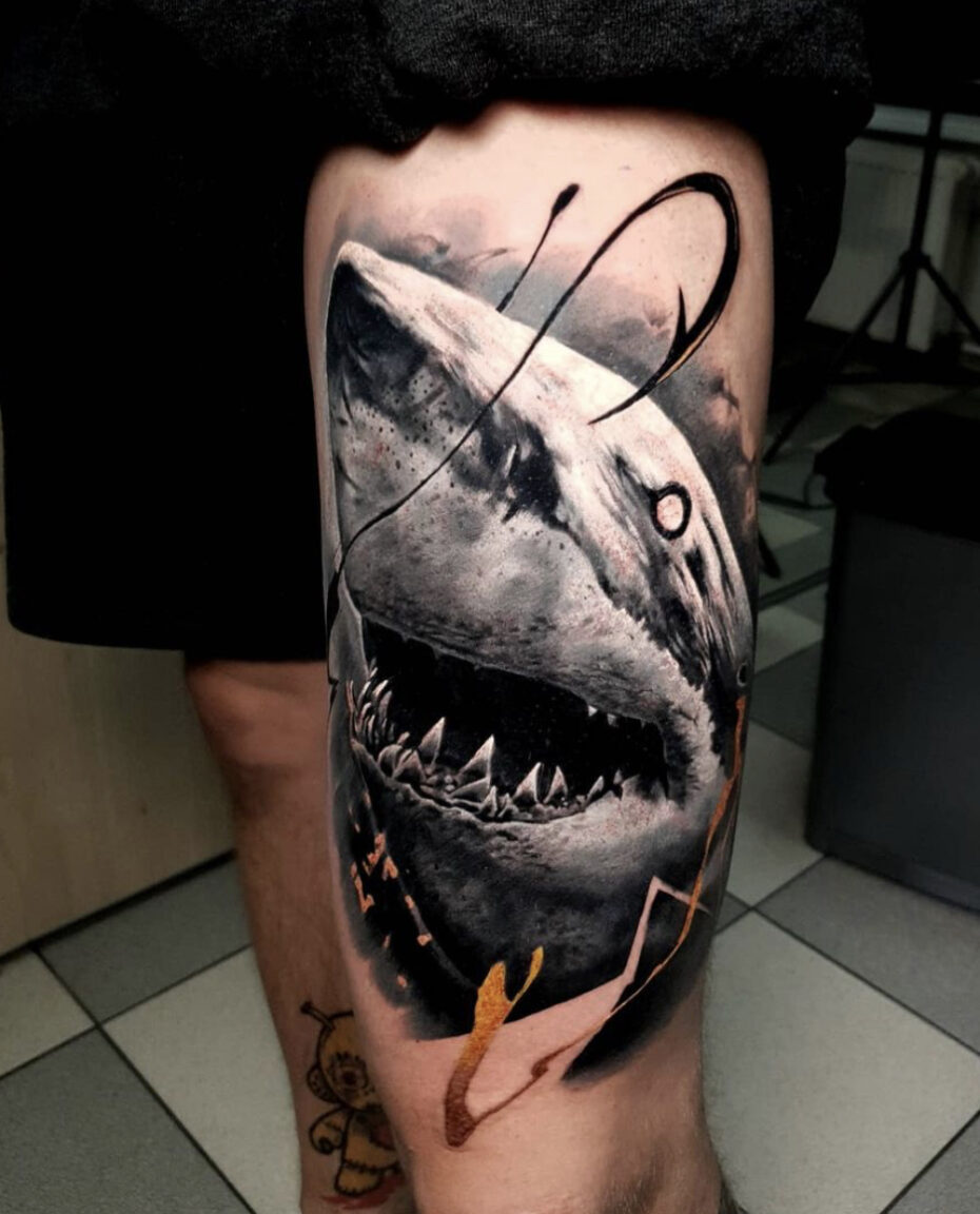 Neotraditional jaws  shark tattoo by me Tim Hart at International Ink in  Stevens point WI instagram deadbabyweekend  rtattoo