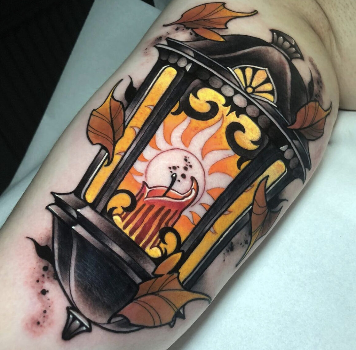 Traditional lantern piece by Nick Kaufman at Flesh Tattoo in Fallston MD   rtattoos