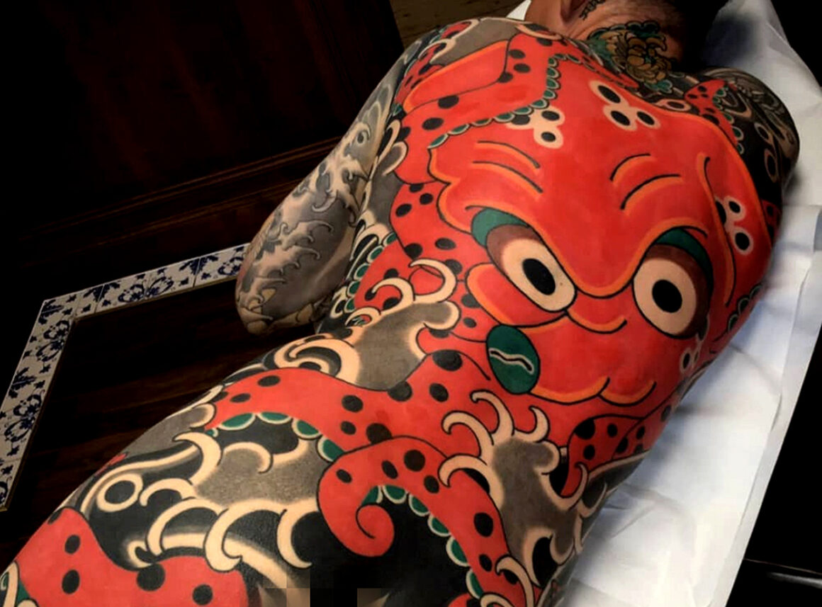 Japanese squid tattoo, yakuza tattoo drawing, dark | Midjourney