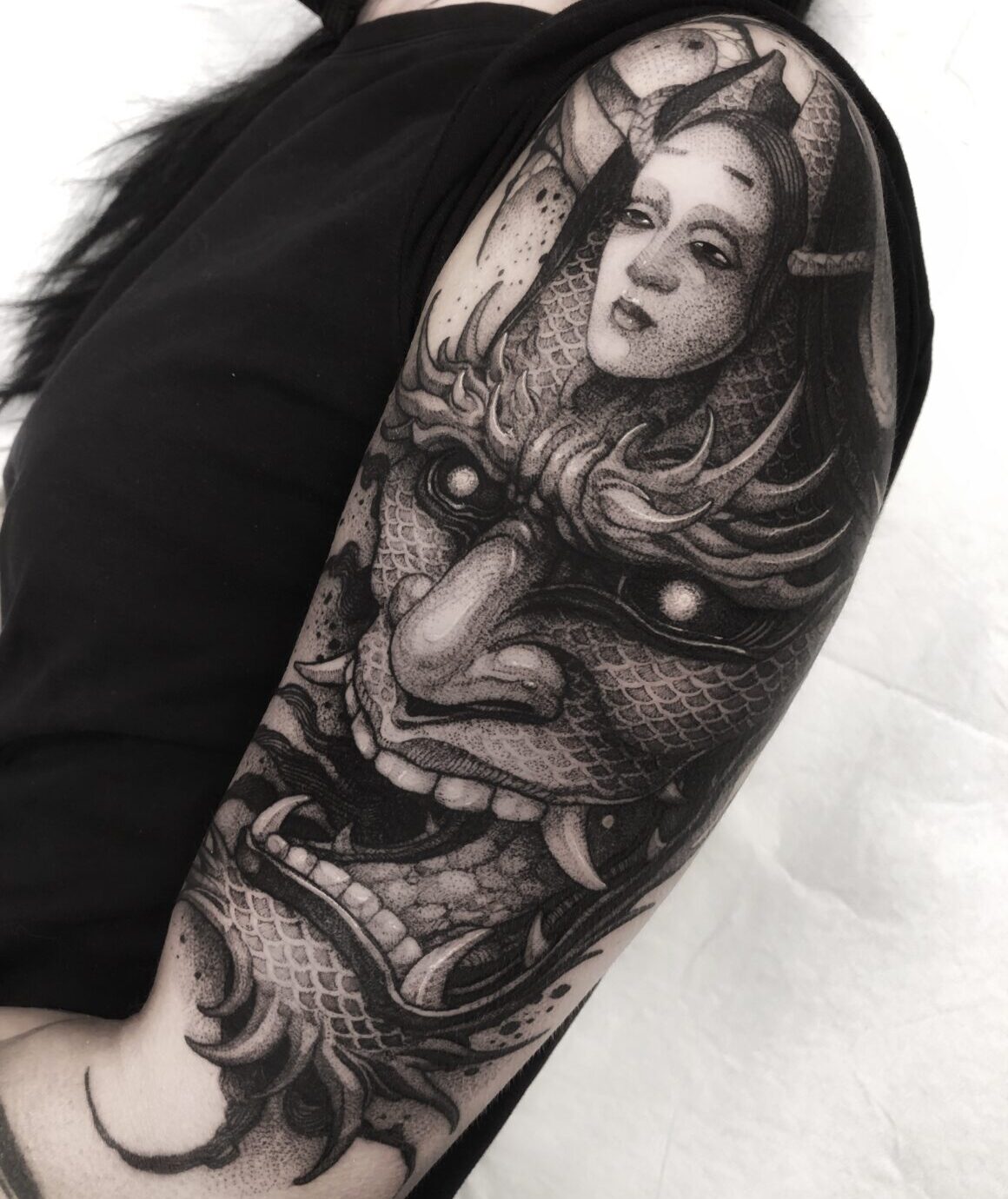 Black and Grey Japanese Sleeve In Progress by George Bardadim tattoo  artist based in NYC Resident artist at Tattoo Culture Brooklyn Tattoo  Shop