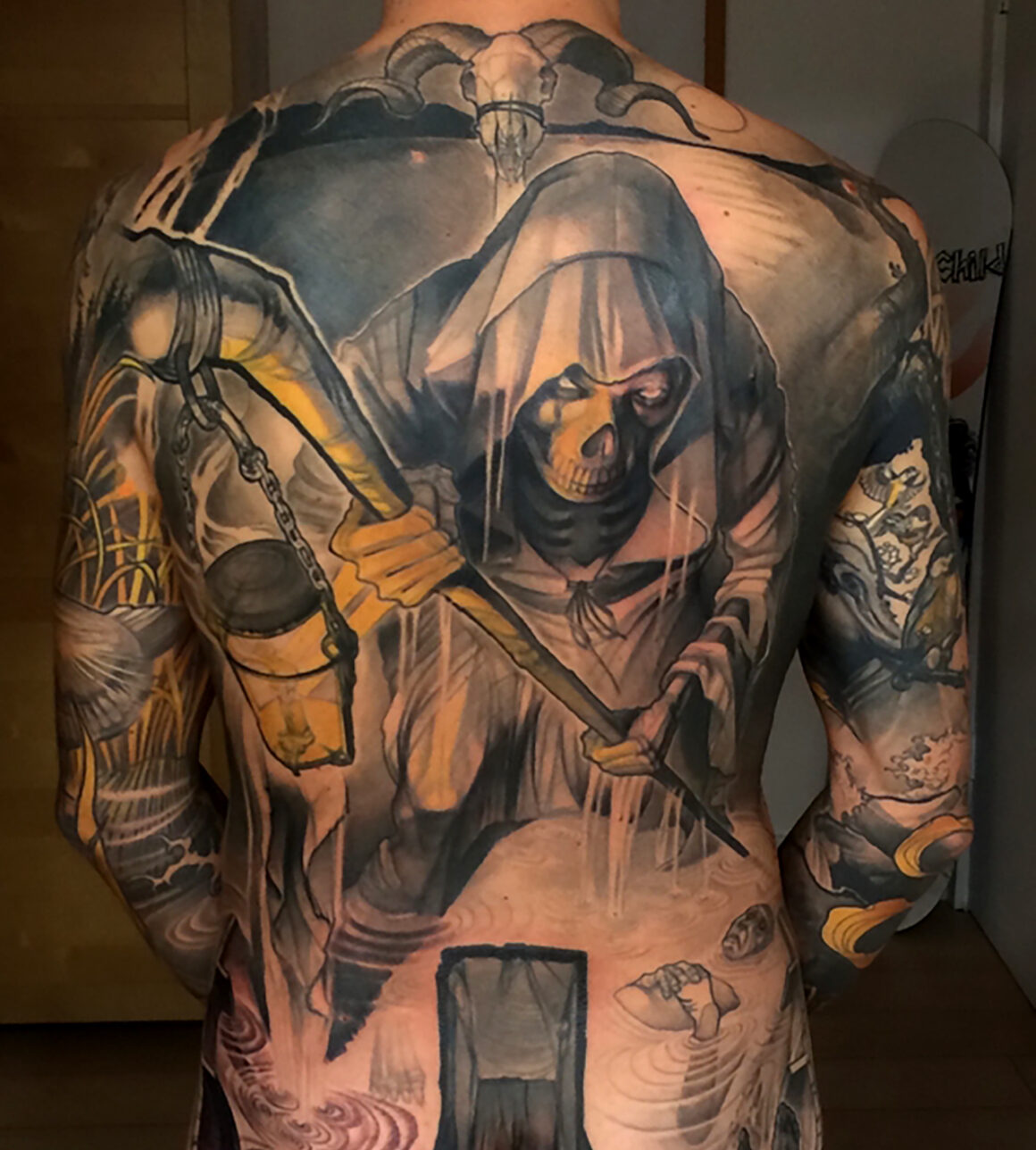 Japanese Ink on Instagram Japanese back tattoo by greggletron  a really  interesting fusion between   Japanese back tattoo Back tattoo Black and  grey tattoos