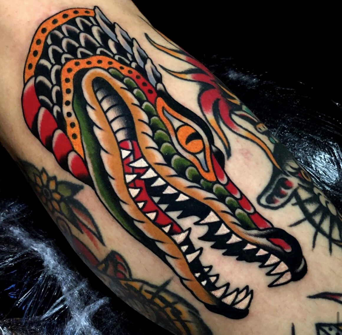 American Traditional Animal Blackwork tattoo by