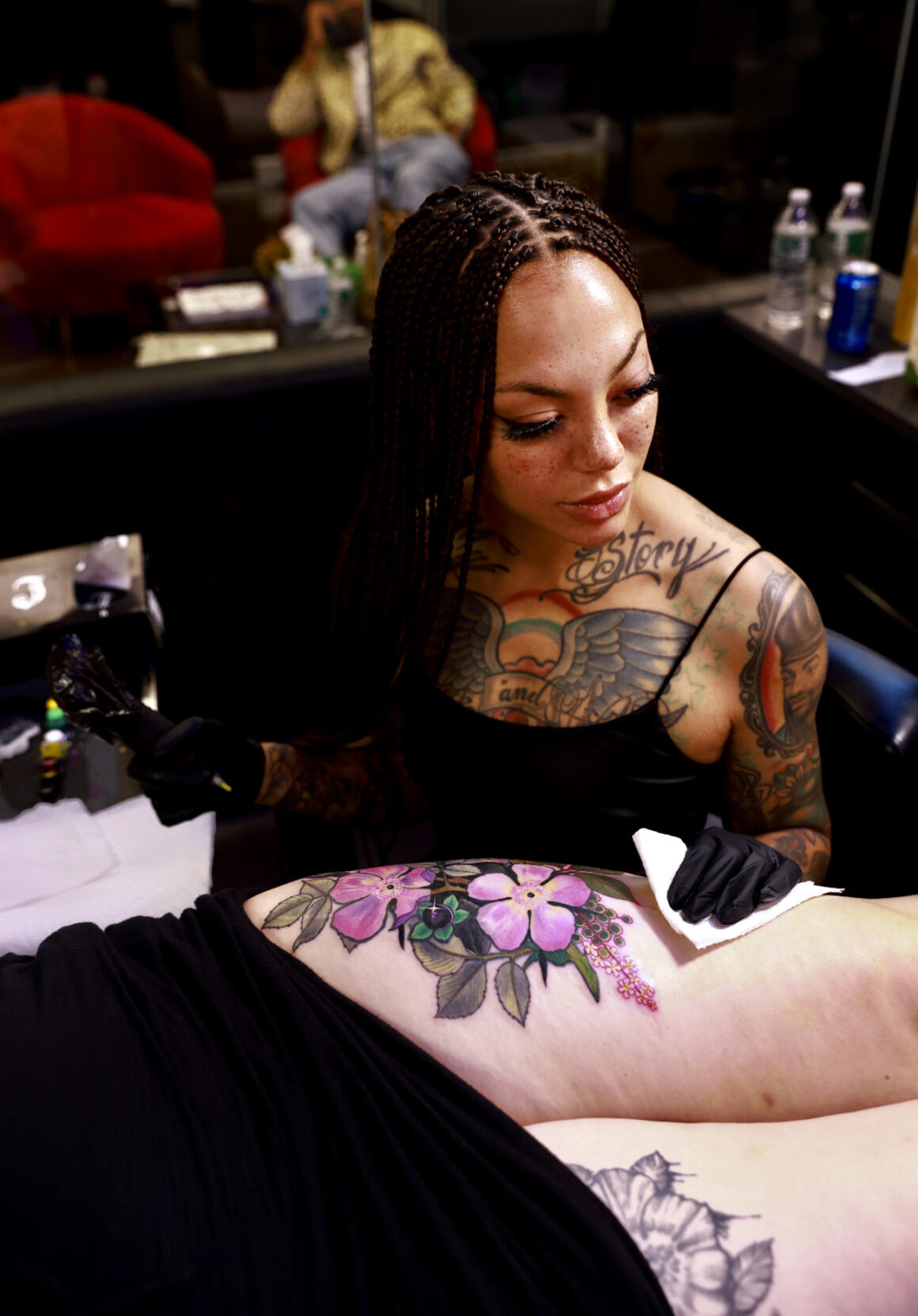 Miryam Lumpini Is Taking On The Male-Dominated World Of Tattooing | Essence  | Skin color tattoos, Dark skin tattoo, Black people tattoos